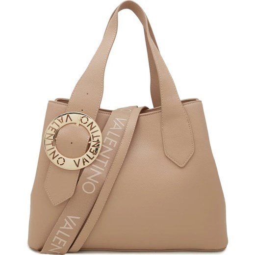 Valentino shopper bag z breloczkiem beżowa ze skóry ekologicznej średnia 