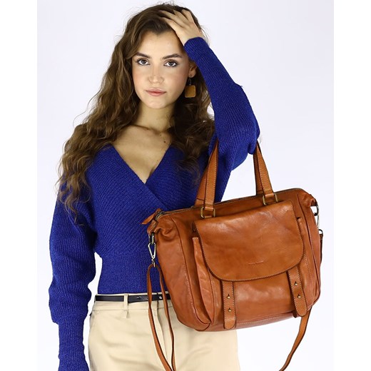 Torebka damska kuferek skórzany do ręki - MARCO MAZZZINI brąz camel ze sklepu Verostilo w kategorii Torby Shopper bag - zdjęcie 168180930