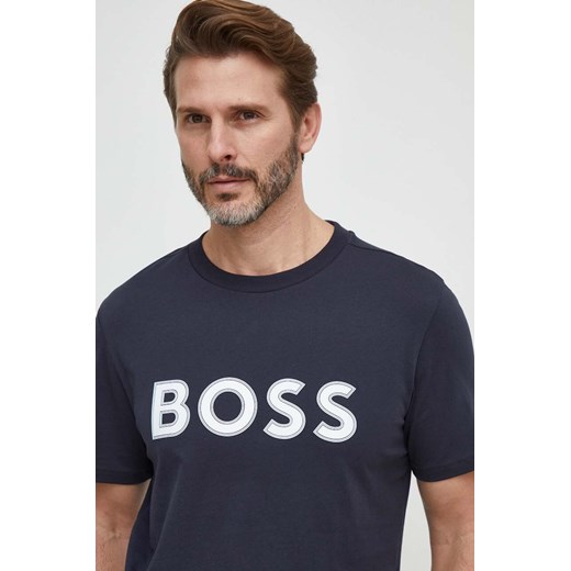 Boss Green t-shirt bawełniany męski kolor niebieski z aplikacją ze sklepu ANSWEAR.com w kategorii T-shirty męskie - zdjęcie 168184660