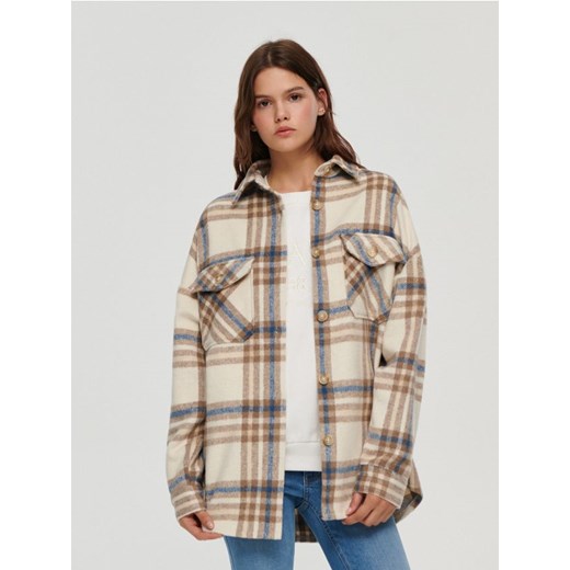 Beżowa kurtka koszulowa w kratę oversize House M/L House promocja