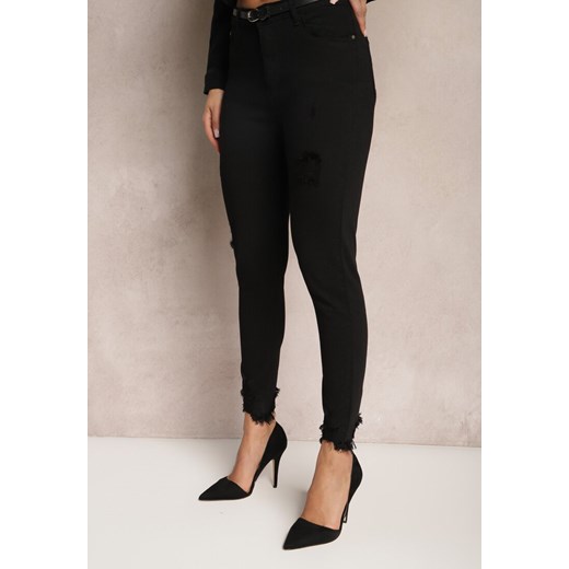 Czarne Jeansy z Przetarciami o Kroju Skinny Jordella ze sklepu Renee odzież w kategorii Jeansy damskie - zdjęcie 168209303