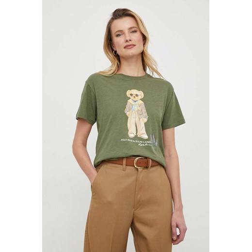 Polo Ralph Lauren t-shirt bawełniany damski kolor zielony ze sklepu ANSWEAR.com w kategorii Bluzki damskie - zdjęcie 168210254
