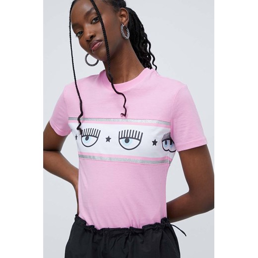 Chiara Ferragni t-shirt bawełniany LOGOMANIA damski kolor różowy 76CBHL03 ze sklepu ANSWEAR.com w kategorii Bluzki damskie - zdjęcie 168210304