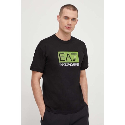 EA7 Emporio Armani t-shirt bawełniany męski kolor czarny z nadrukiem ze sklepu ANSWEAR.com w kategorii T-shirty męskie - zdjęcie 168210514