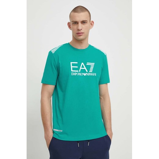 EA7 Emporio Armani t-shirt męski kolor zielony z nadrukiem ze sklepu ANSWEAR.com w kategorii T-shirty męskie - zdjęcie 168210524