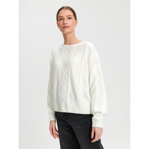 Sinsay - Sweter z ozdobnym splotem - kremowy ze sklepu Sinsay w kategorii Swetry damskie - zdjęcie 168214053