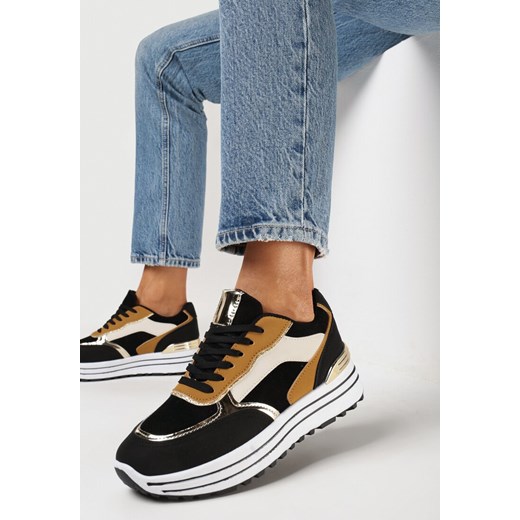 Czarne Sneakersy na Platformie z Metalicznymi Wstawkami Stovia ze sklepu born2be.pl w kategorii Buty sportowe damskie - zdjęcie 168214283