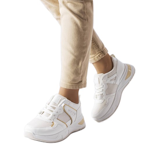 Białe sneakersy z łączonych materiałów Caya ze sklepu ButyModne.pl w kategorii Buty sportowe damskie - zdjęcie 168226782