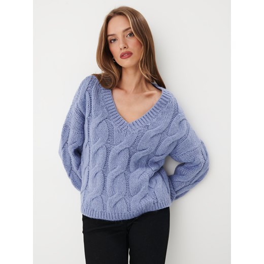Mohito - Błękitny sweter z warkoczowym splotem - błękitny ze sklepu Mohito w kategorii Swetry damskie - zdjęcie 168231383