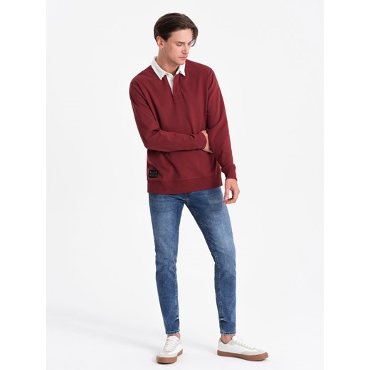Bluza męska z białym kołnierzykiem polo - bordowa V3 OM-SSNZ-0132 S ombre