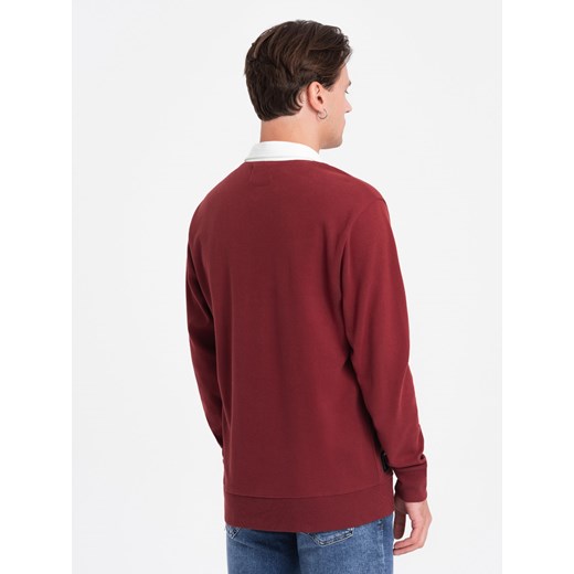 Bluza męska z białym kołnierzykiem polo - bordowa V3 OM-SSNZ-0132 XXL ombre