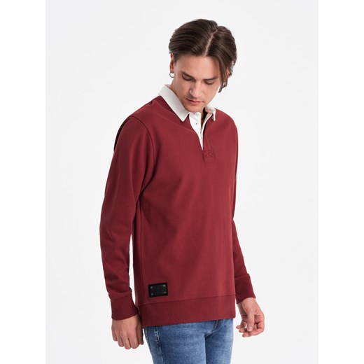 Bluza męska z białym kołnierzykiem polo - bordowa V3 OM-SSNZ-0132 XXL ombre