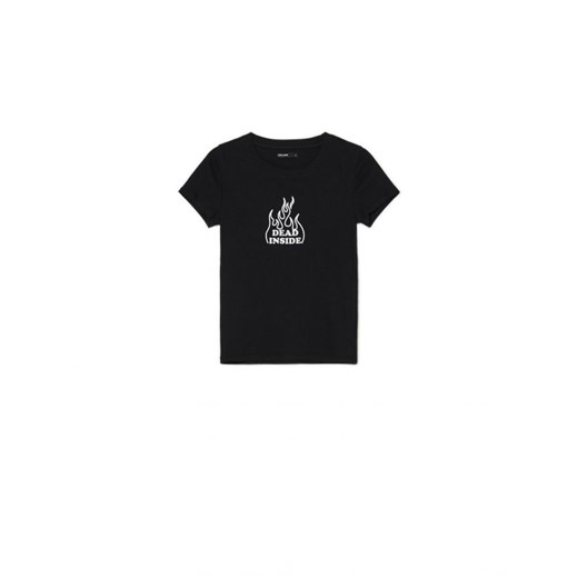 Cropp - Czarna koszulka z motywem płomieni - czarny ze sklepu Cropp w kategorii Bluzki damskie - zdjęcie 168246090