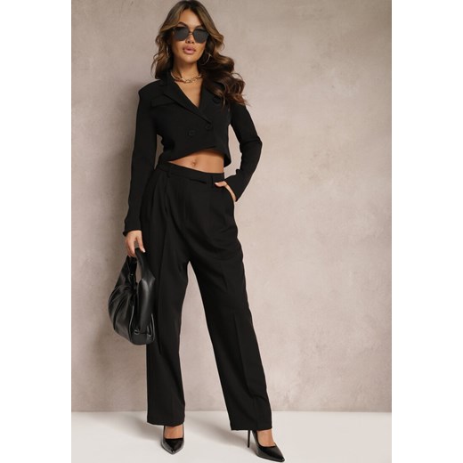 Czarne Spodnie High Waist w Garniturowym Stylu z Kieszeniami Junife ze sklepu Renee odzież w kategorii Spodnie damskie - zdjęcie 168246924