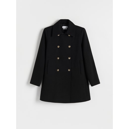 Reserved - Płaszcz z dekoracyjnymi guzikami - czarny Reserved L Reserved