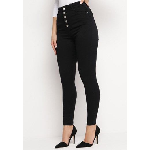 Czarne Jeansy Skinny z Ozdobnymi Guzikami Alinve XL wyprzedaż Born2be Odzież