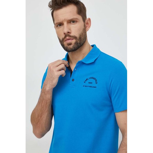 Karl Lagerfeld polo plażowe bawełniane kolor niebieski z aplikacją ze sklepu ANSWEAR.com w kategorii T-shirty męskie - zdjęcie 168250650
