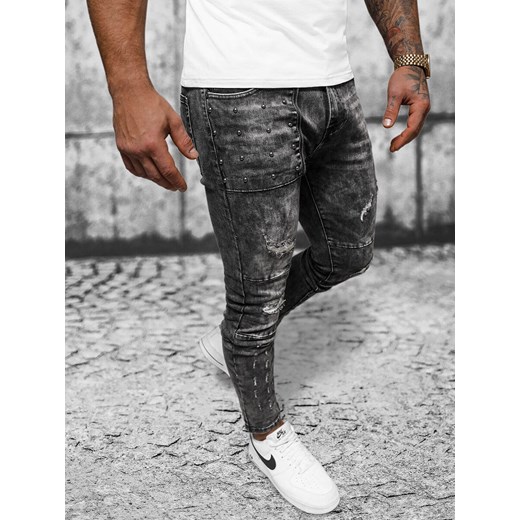 Spodnie jeansowe męskie grafitowe OZONEE DR/TF216 ze sklepu ozonee.pl w kategorii Jeansy męskie - zdjęcie 168254311