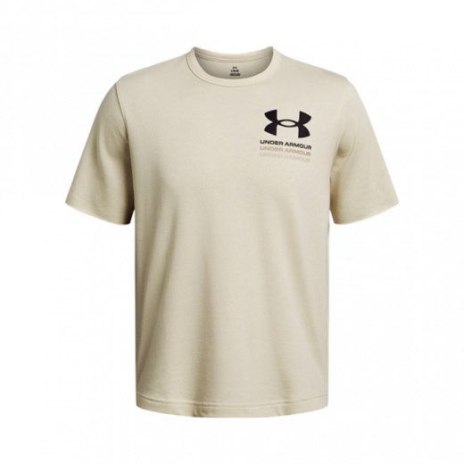 Męski t-shirt z nadrukiem Under Armour UA Rival Terry SS Colorblock - beżowy ze sklepu Sportstylestory.com w kategorii T-shirty męskie - zdjęcie 168259223