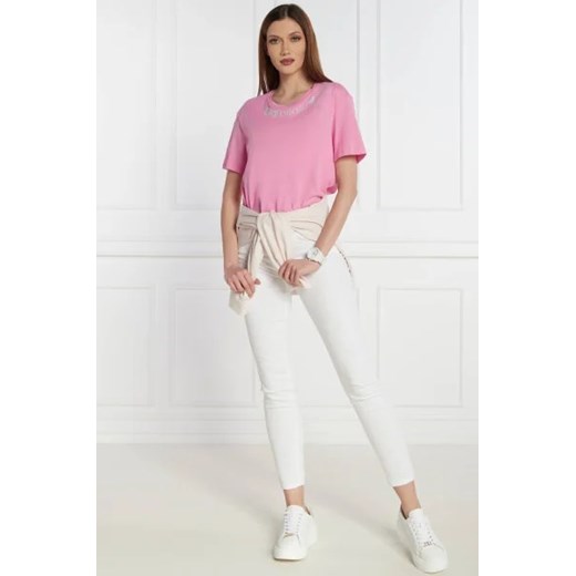 Bluzka damska różowa Emporio Armani z okrągłym dekoltem z krótkim rękawem casual bawełniana