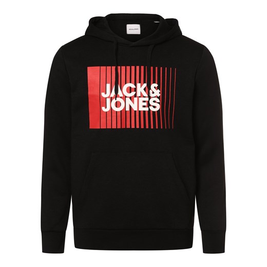 Jack & Jones Bluza męska z kapturem - JJECorp Mężczyźni czarny nadruk ze sklepu vangraaf w kategorii Bluzy męskie - zdjęcie 168265104