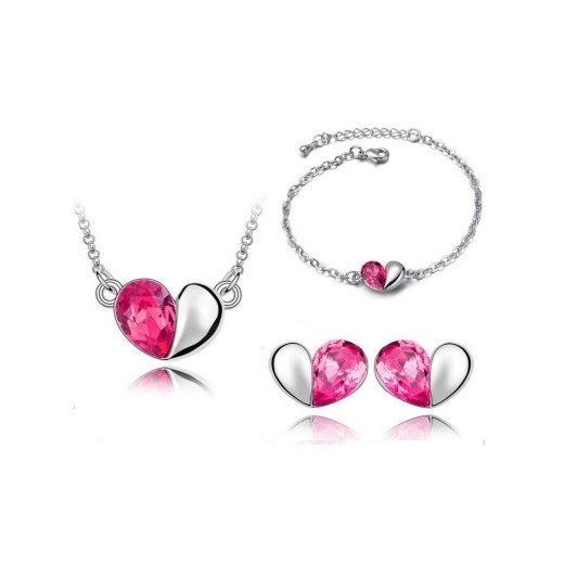 komplet biżuterii z różowymi sercami na prezent Lovrin okazja LOVRIN