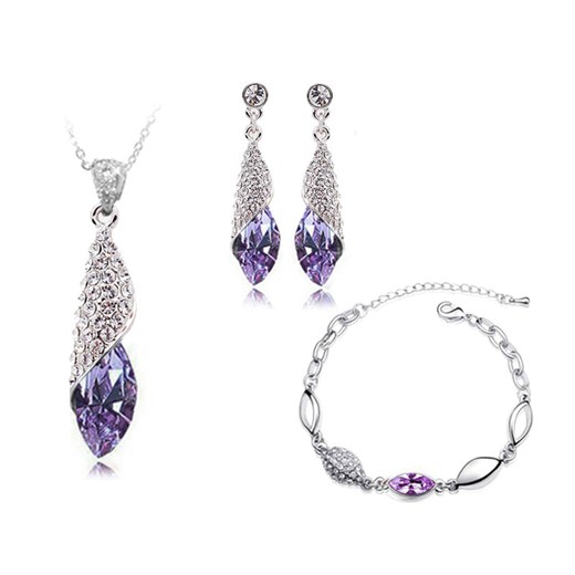 komplet biżuterii damskiej liliowe łezki migdały z cyrkoniami Lovrin promocyjna cena LOVRIN
