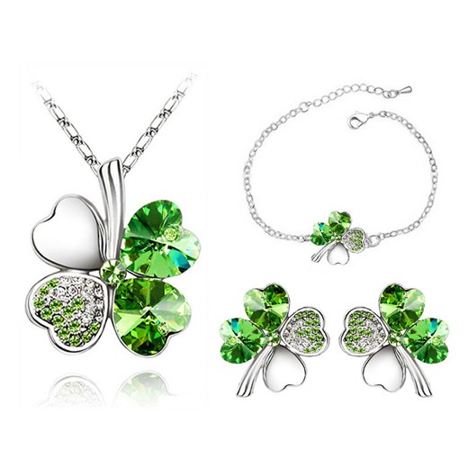 komplet biżuterii koniczynki zielone cyrkonie kryształki Lovrin wyprzedaż LOVRIN