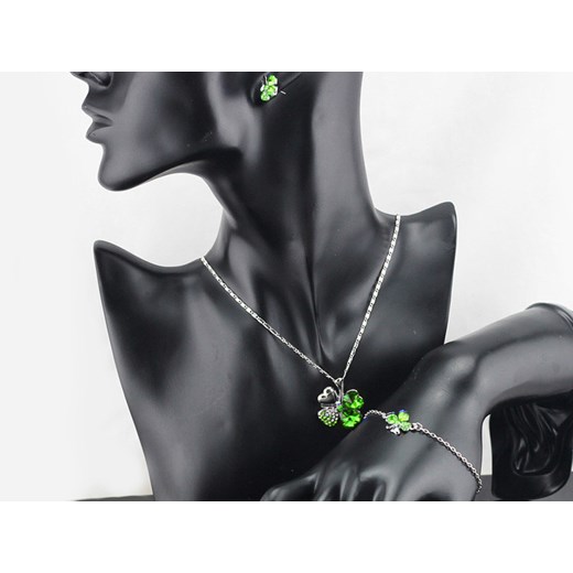 komplet biżuterii koniczynki zielone cyrkonie kryształki Lovrin LOVRIN wyprzedaż