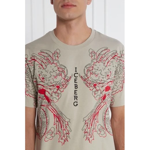 T-shirt męski Iceberg beżowy bawełniany 