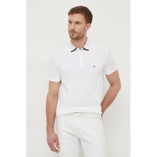 Tommy Hilfiger polo męski kolor biały gładki MW0MW34754 ze sklepu ANSWEAR.com w kategorii T-shirty męskie - zdjęcie 168278114