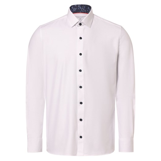 Finshley & Harding Koszula męska Mężczyźni Super Slim Fit Bawełna biały wypukły wzór tkaniny ze sklepu vangraaf w kategorii Koszule męskie - zdjęcie 168282370