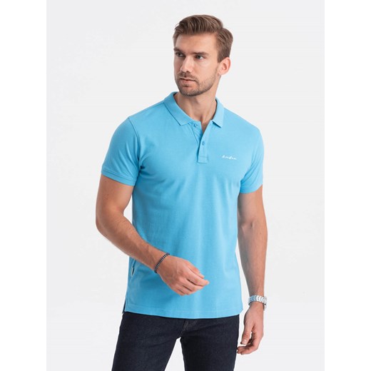 Koszulka polo z dzianiny pique - niebieska V3 S1746 ze sklepu ombre w kategorii T-shirty męskie - zdjęcie 168287971