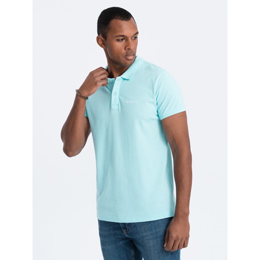 Koszulka polo z dzianiny pique - błękitna V2 S1746 ze sklepu ombre w kategorii T-shirty męskie - zdjęcie 168288010