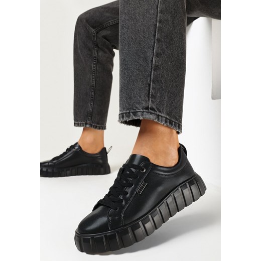 Czarne Skórzane Sneakersy na Platformie Peuria ze sklepu born2be.pl w kategorii Buty sportowe damskie - zdjęcie 168290212