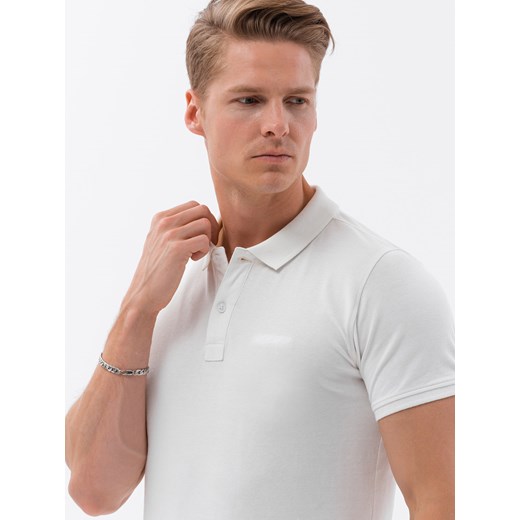 Koszulka polo z dzianiny pique - ecrue V7 S1746 ze sklepu ombre w kategorii T-shirty męskie - zdjęcie 168290520