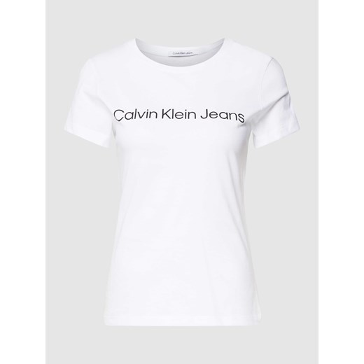 T-shirt o kroju slim fit z nadrukiem z logo ze sklepu Peek&Cloppenburg  w kategorii Bluzki damskie - zdjęcie 168309794