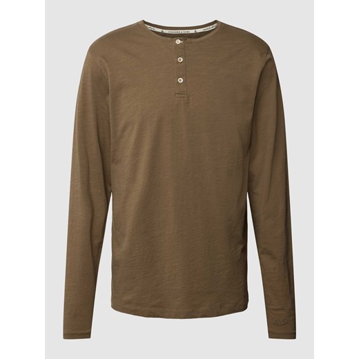 Bluzka z długim rękawem i wyhaftowanym logo model ‘HENLEY’ ze sklepu Peek&Cloppenburg  w kategorii T-shirty męskie - zdjęcie 168332723