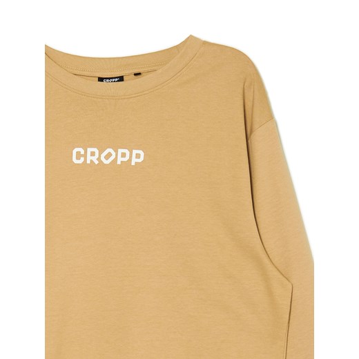 Cropp - Koszulka longsleeve z nadrukiem Cropp - beżowy ze sklepu Cropp w kategorii T-shirty męskie - zdjęcie 168348120