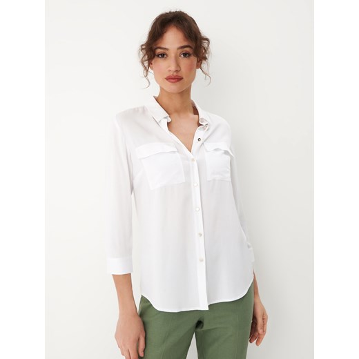 Mohito - Biała koszula z rękawami 3/4 - biały ze sklepu Mohito w kategorii Koszule damskie - zdjęcie 168350073