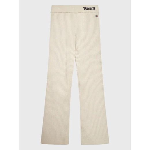 Tommy Hilfiger Spodnie materiałowe Comfy Rib Essential KG0KG07069 D Beżowy Regular Fit ze sklepu MODIVO w kategorii Spodnie dziewczęce - zdjęcie 168398271