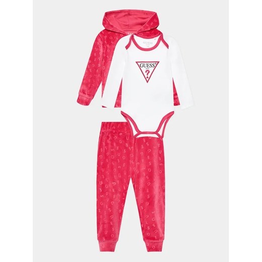 Guess Komplet bluza, body i spodnie dresowe H3BW01 KA2X0 Różowy Regular Fit ze sklepu MODIVO w kategorii Komplety niemowlęce - zdjęcie 168466361