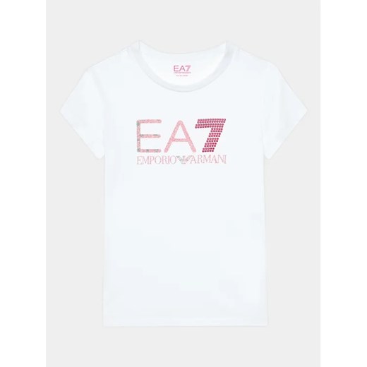 EA7 Emporio Armani T-Shirt 6RFT15 FJ2HZ 1100 Biały Regular Fit ze sklepu MODIVO w kategorii Bluzki dziewczęce - zdjęcie 168476351