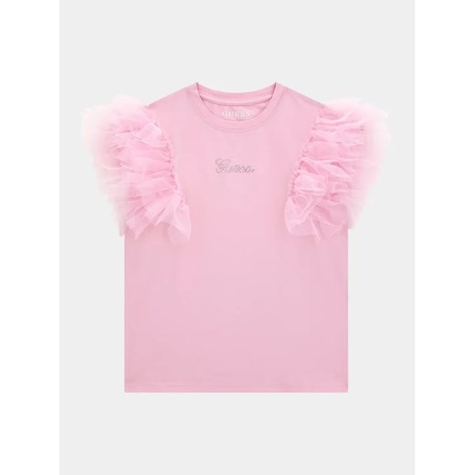 Guess T-Shirt J4RI34 K6YW1 Różowy Regular Fit ze sklepu MODIVO w kategorii Bluzki dziewczęce - zdjęcie 168476373