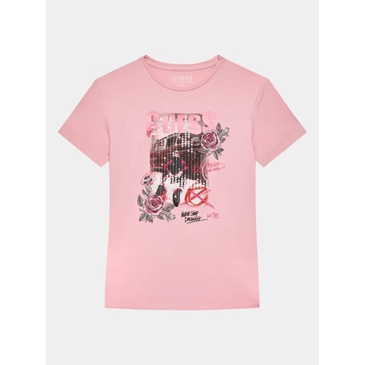 Guess T-Shirt J3BI19 J1314 Różowy Regular Fit ze sklepu MODIVO w kategorii Bluzki dziewczęce - zdjęcie 168479163