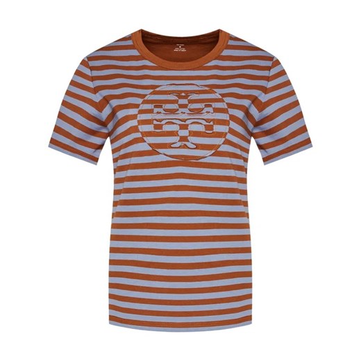 Tory Burch T-Shirt Striped Logo 63871 Brązowy Regular Fit Tory Burch XS MODIVO