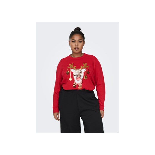 ONLY Carmakoma Sweter Jingle Bell Xmas 15273636 Czerwony Regular Fit ze sklepu MODIVO w kategorii Swetry damskie - zdjęcie 168505523