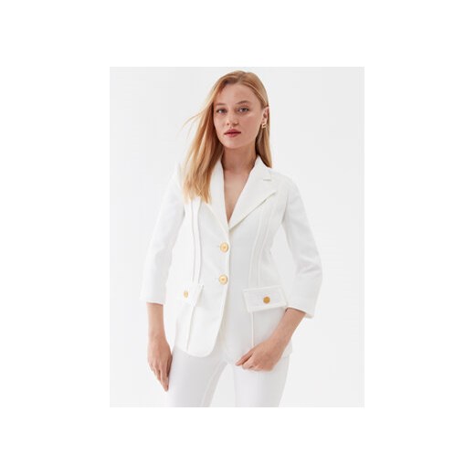 Elisabetta Franchi Marynarka GI-078-32E2-V620 Écru Slim Fit Elisabetta Franchi 42 wyprzedaż MODIVO