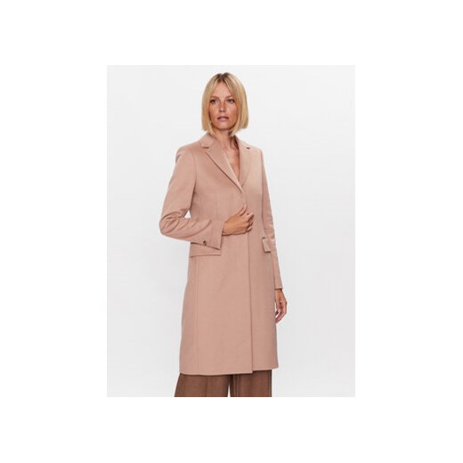 Calvin Klein Płaszcz wełniany K20K205670 Beżowy Regular Fit ze sklepu MODIVO w kategorii Płaszcze damskie - zdjęcie 168509133