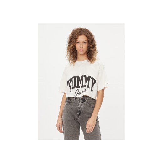 Tommy Jeans T-Shirt New Varsity DW0DW16445 Biały Cropped Fit ze sklepu MODIVO w kategorii Bluzki damskie - zdjęcie 168511364